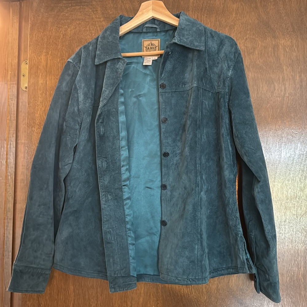 Vintage Teal Oversized Leather Suede Jacket
